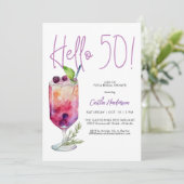 Invitation Moderne violet Hello 50 fête d'anniversaire (Debout devant)
