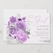 Invitation Moderne Violet Son Baby shower Floral De Fille Boh (Devant)