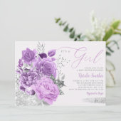 Invitation Moderne Violet Son Baby shower Floral De Fille Boh (Debout devant)