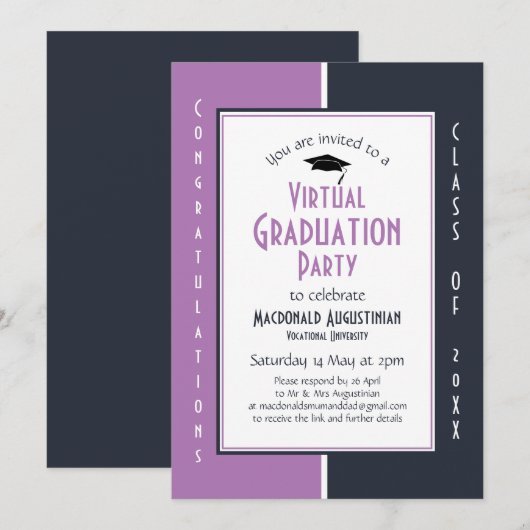Invitation Moderne Virtual Graduation Party (Devant / Derrière)