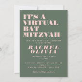 Invitation Moderne virtuel en ligne rose et Bat mitzvah vert (Devant)