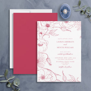 Invitation Moderne Vivid Ligne Magenta Art Floral Mariage Inv