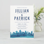 Invitation Moderne Watercolor City Skyline Mariage (Debout devant)