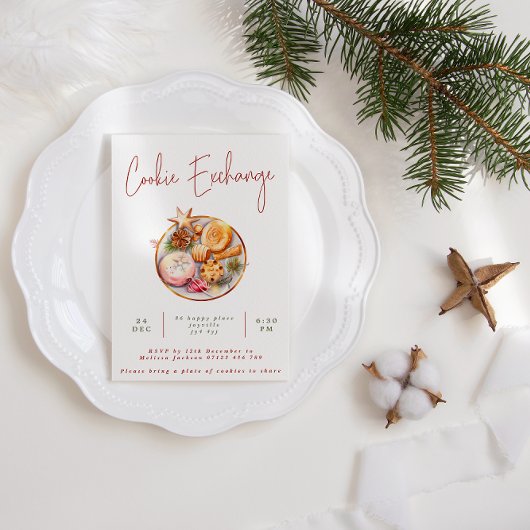 Invitation Moderne Watercolor Holiday Cookie Exchange Party