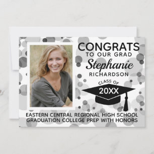 Invitation Moderne White Black Bokeh Bubbles Photo Graduation