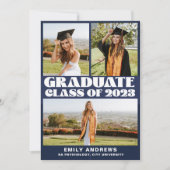 Invitation Moderne White & Blue 3 Photo Grad Party (Devant)