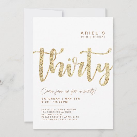 Invitation moderne White & Gold 30th Birthday (Devant)