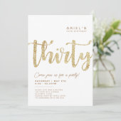 Invitation moderne White & Gold 30th Birthday (Debout devant)