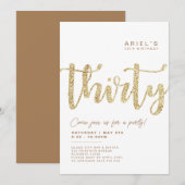 Invitation moderne White & Gold 30th Birthday (Devant / Derrière)