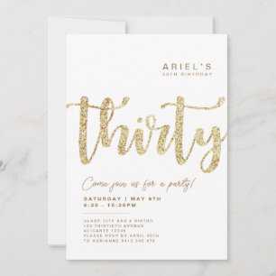 Invitation moderne White & Gold 30th Birthday