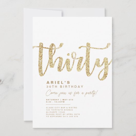 Invitation moderne White & Gold 30th Birthday (Devant)