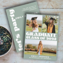 Moderne White & Green 3 Photo Grad Party