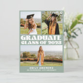 Invitation Moderne White & Green 3 Photo Grad Party (Debout devant)