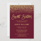 Invitation Modernes Burgund Faux Gold Glitter Sweet 16 (Devant)