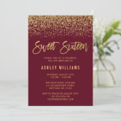 Invitation Modernes Burgund Faux Gold Glitter Sweet 16 (Debout devant)