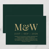 Invitation ModernForrest Green Monogramme Mariage or (Devant / Derrière)