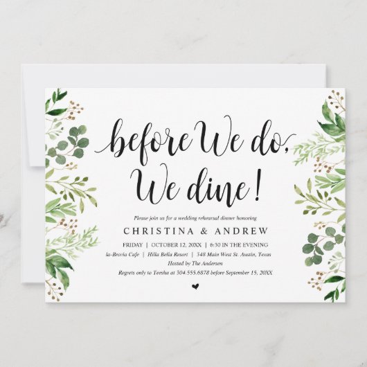 Invitation Modernité végétale, dîner de répétition de mariage (Devant)