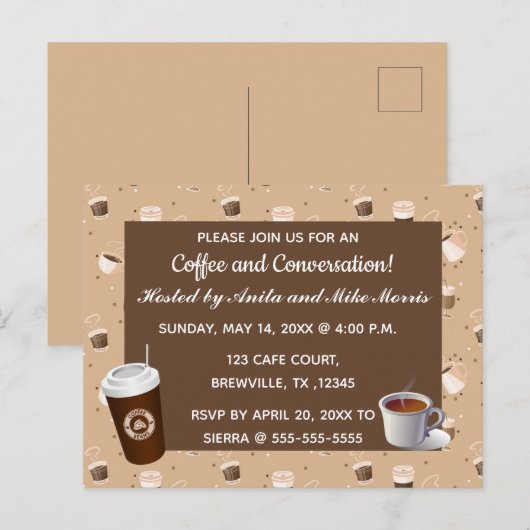 Invitation modifiable à café et conversation (Devant / Derrière)
