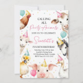 Invitation Modifiable Appel à tous les animaux de fête Fille (Devant)