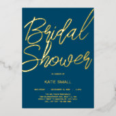 Invitation modifiable avec feuille d'or Navy (Recto)