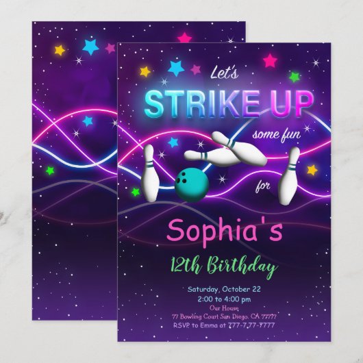 Invitation modifiable de bowling (Devant / Derrière)