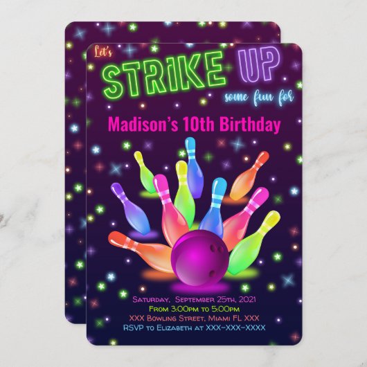 Invitation modifiable de bowling (Devant / Derrière)