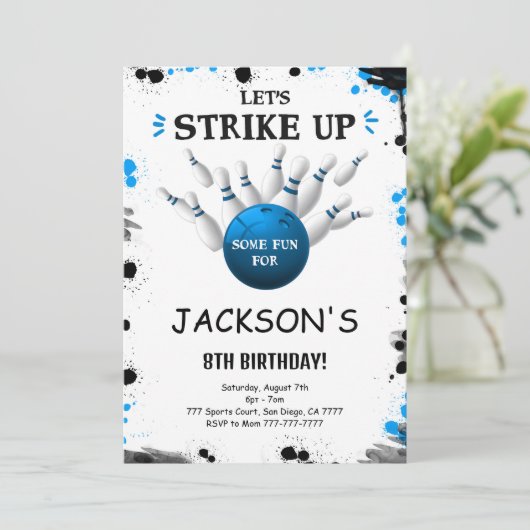 Invitation modifiable de bowling bleu (Debout devant)