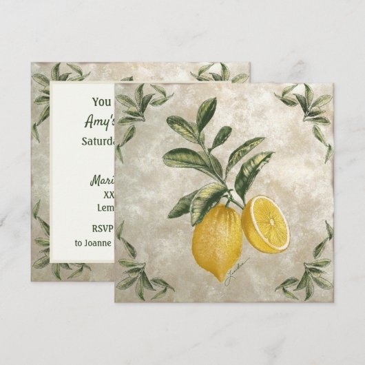 Invitation modifiable de citrons rustiques vintage (Devant / Derrière)