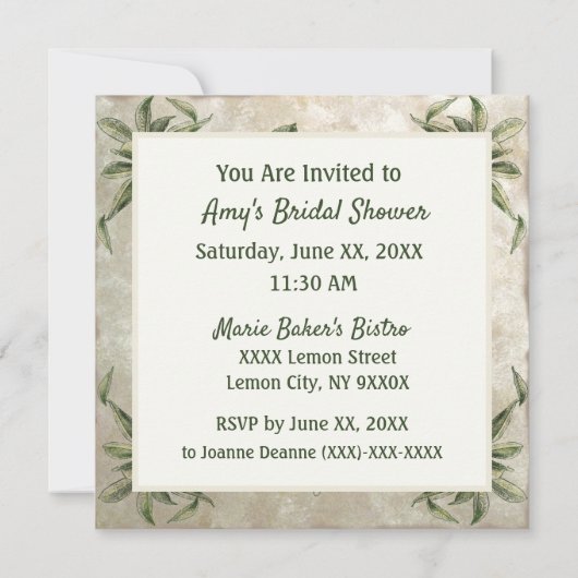 Invitation modifiable de citrons rustiques vintage (Dos)