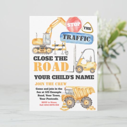 Invitation modifiable de construction, invitation (Debout devant)