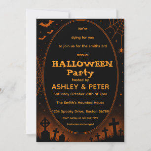 Invitation modifiable de fête d'Halloween noire et