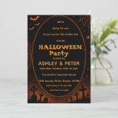 Invitation modifiable de fête d'Halloween noire et (Debout devant)