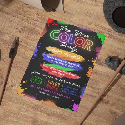 Invitation modifiable de fête en noir de couleur