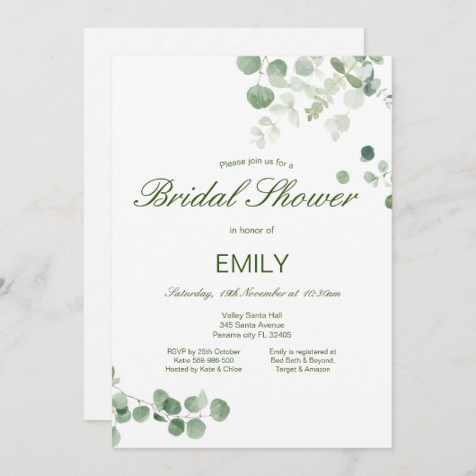 Invitation modifiable de fiançailles avec eucalypt (Devant / Derrière)