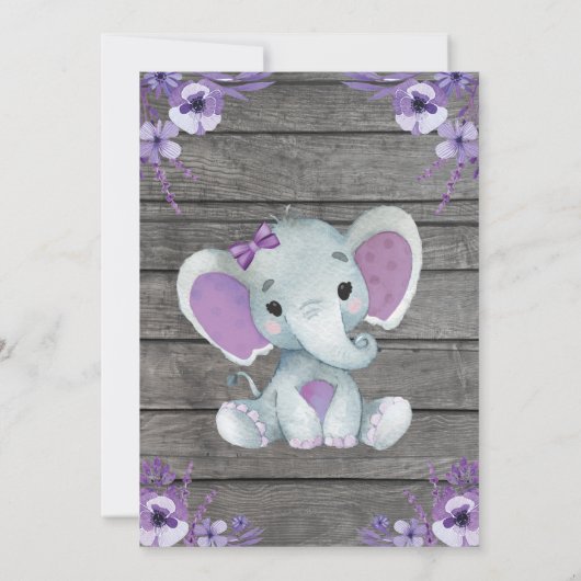 Invitation modifiable Éléphant Rustique Violet (Dos)