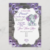 Invitation modifiable Éléphant Rustique Violet (Devant / Derrière)