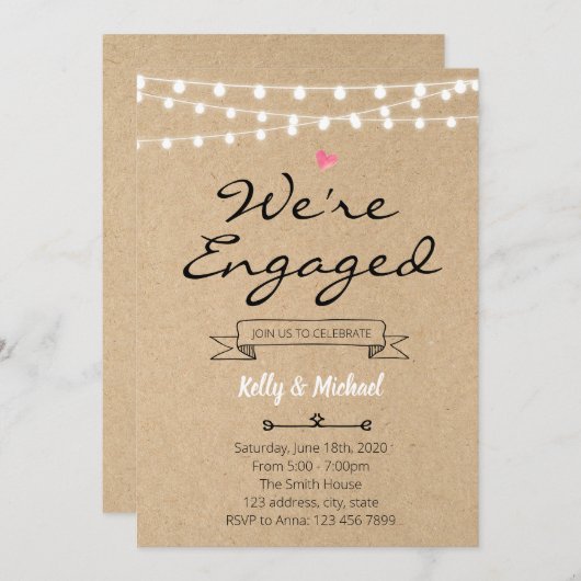 Invitation modifiable Fiançailles rustique (Devant / Derrière)