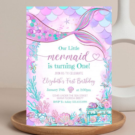 Invitation Modifiable Notre petite sirène Violet sarcelle Lit