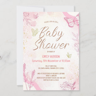 Invitation modifiable Papillon Rose