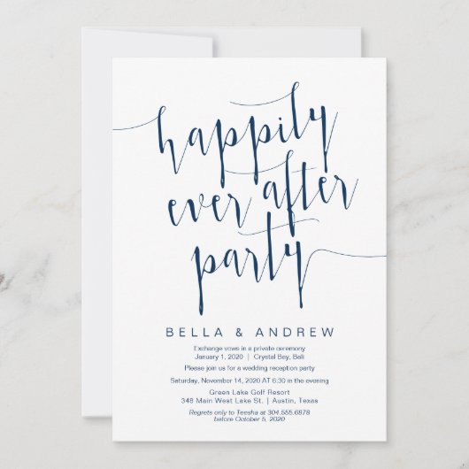 Invitation Modifiable Police Bleu Moderne, Mariage en Elopeme (Devant)