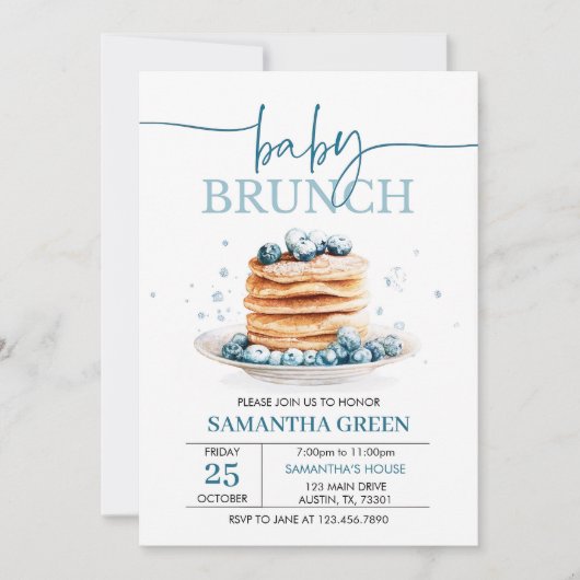 Invitation modifiable pour Baby Brunch Bébé Bleuet (Devant)