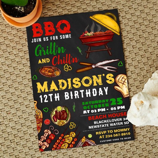 Invitation modifiable pour fête avec BBQ et détent