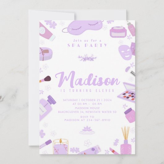 Invitation modifiable pour fête d'anniversaire Spa (Devant)