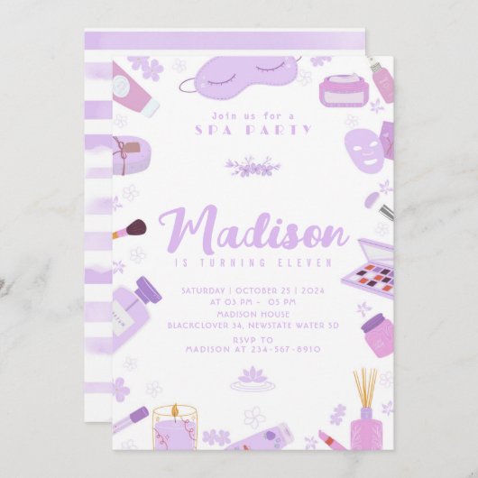 Invitation modifiable pour fête d'anniversaire Spa (Devant / Derrière)