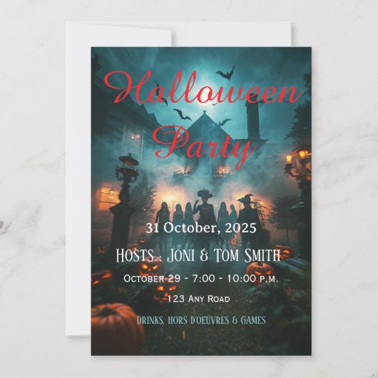 Invitation modifiable pour Halloween dans un manoi (Devant)