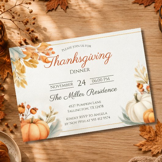 Invitation modifiable pour le dîner de Thanksgivin