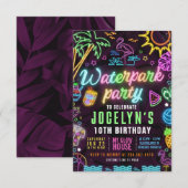 Invitation modifiable pour soirée néon au parc aqu (Devant / Derrière)