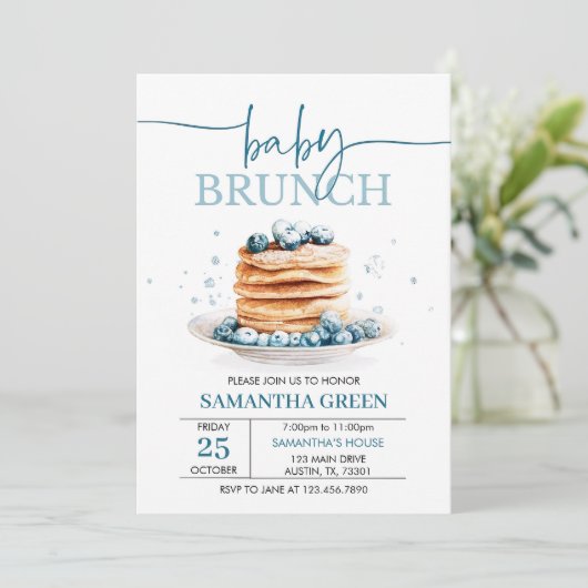 Invitation modifiable pour un Baby Brunch Blueberr (Debout devant)