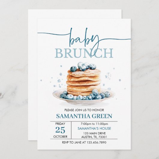 Invitation modifiable pour un Baby Brunch Blueberr (Devant / Derrière)