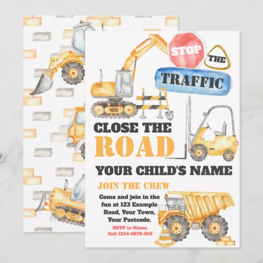 Invitation modifiable pour une construction, invit (Devant / Derrière)